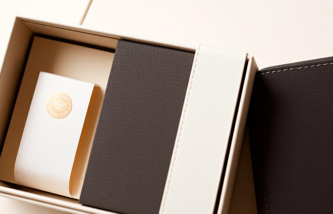 Caixa de presente corporativo elegante com logotipo em dourado